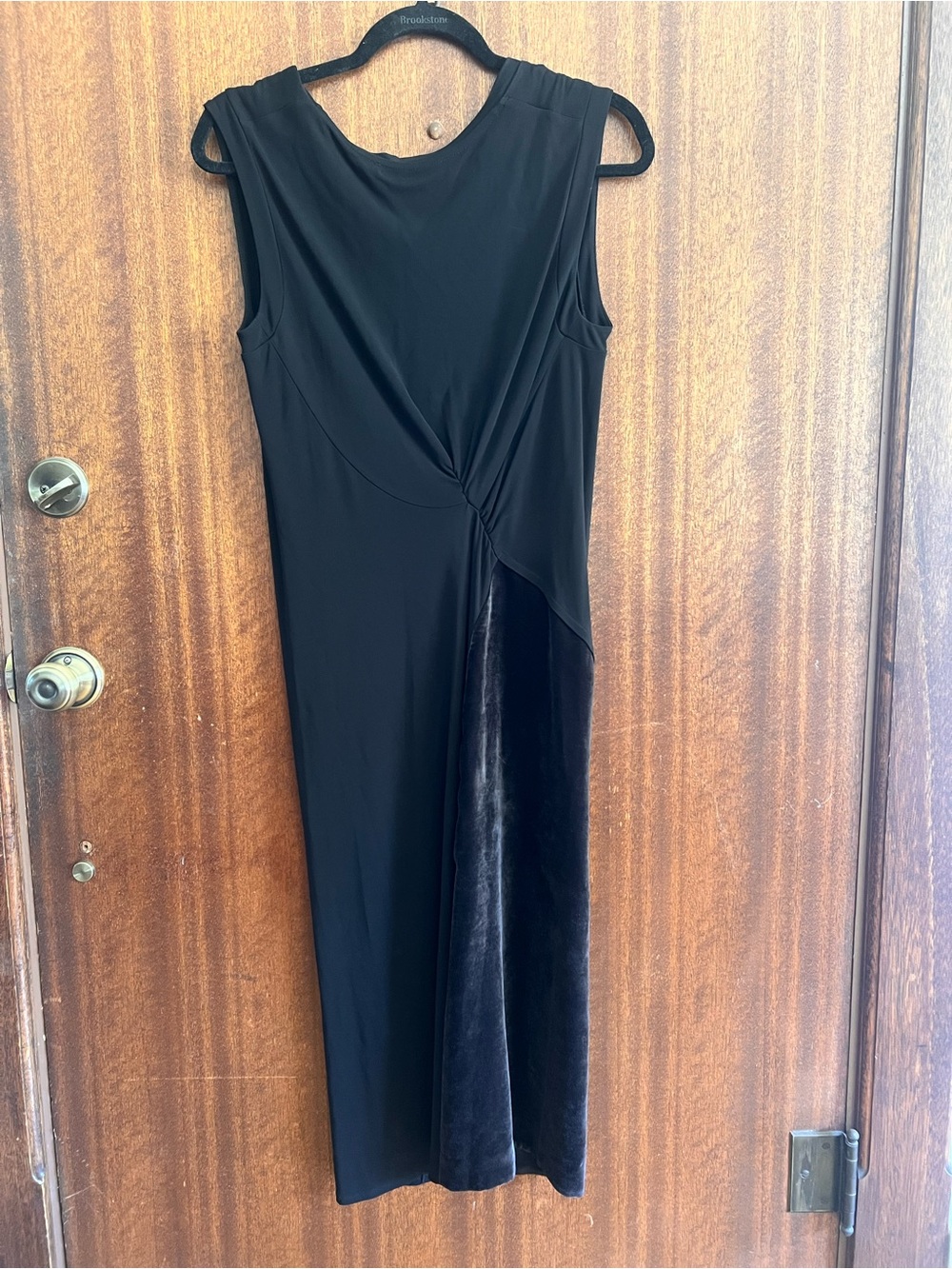 AllSaints Black Midi Dress with Velvet Panel